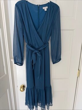 Point Sur Teal Wrap Midi Dress with Tie Waist